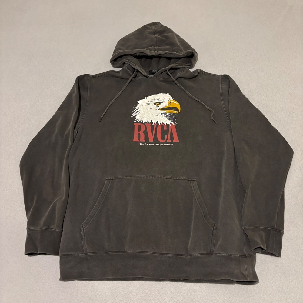 RVCA Bird of Prey Hoodie Mens XL Gray Eagle Graphic Y2K Bikercore Fall Casual